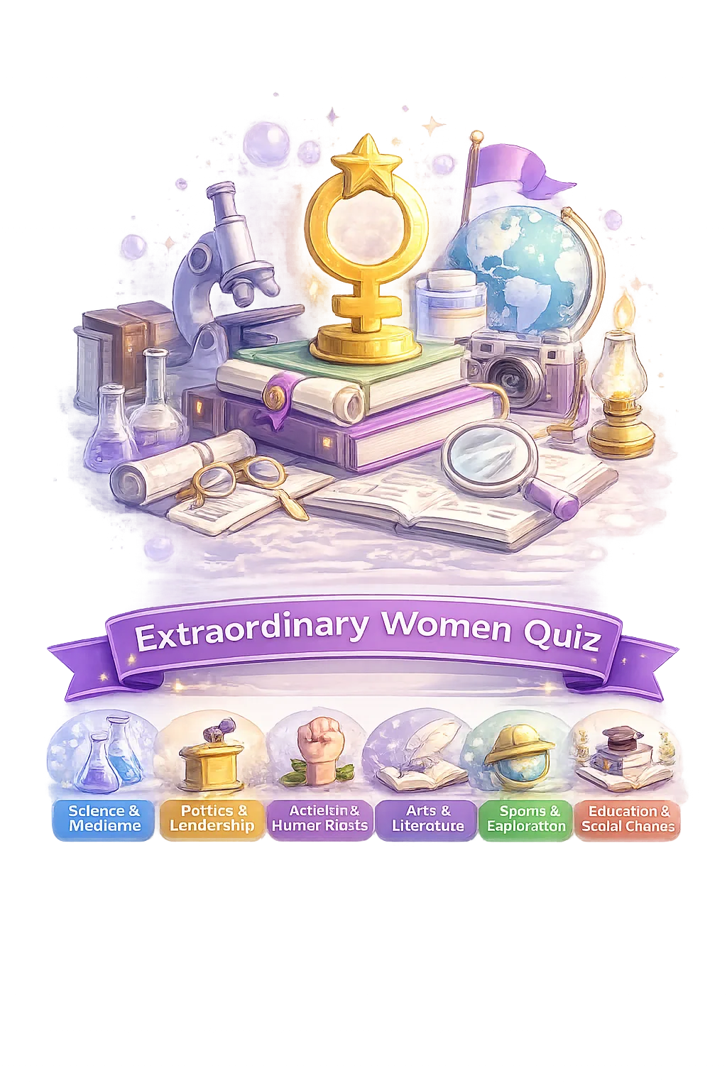 Illustration representing the Extraordinary Women Quiz's mix of topics