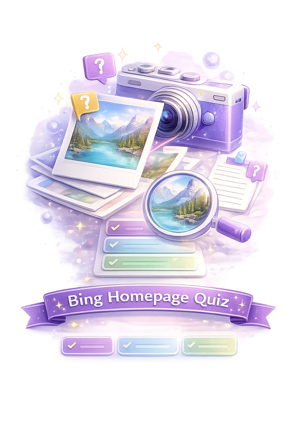 Illustration representing the Bing Homepage Quiz's mix of topics